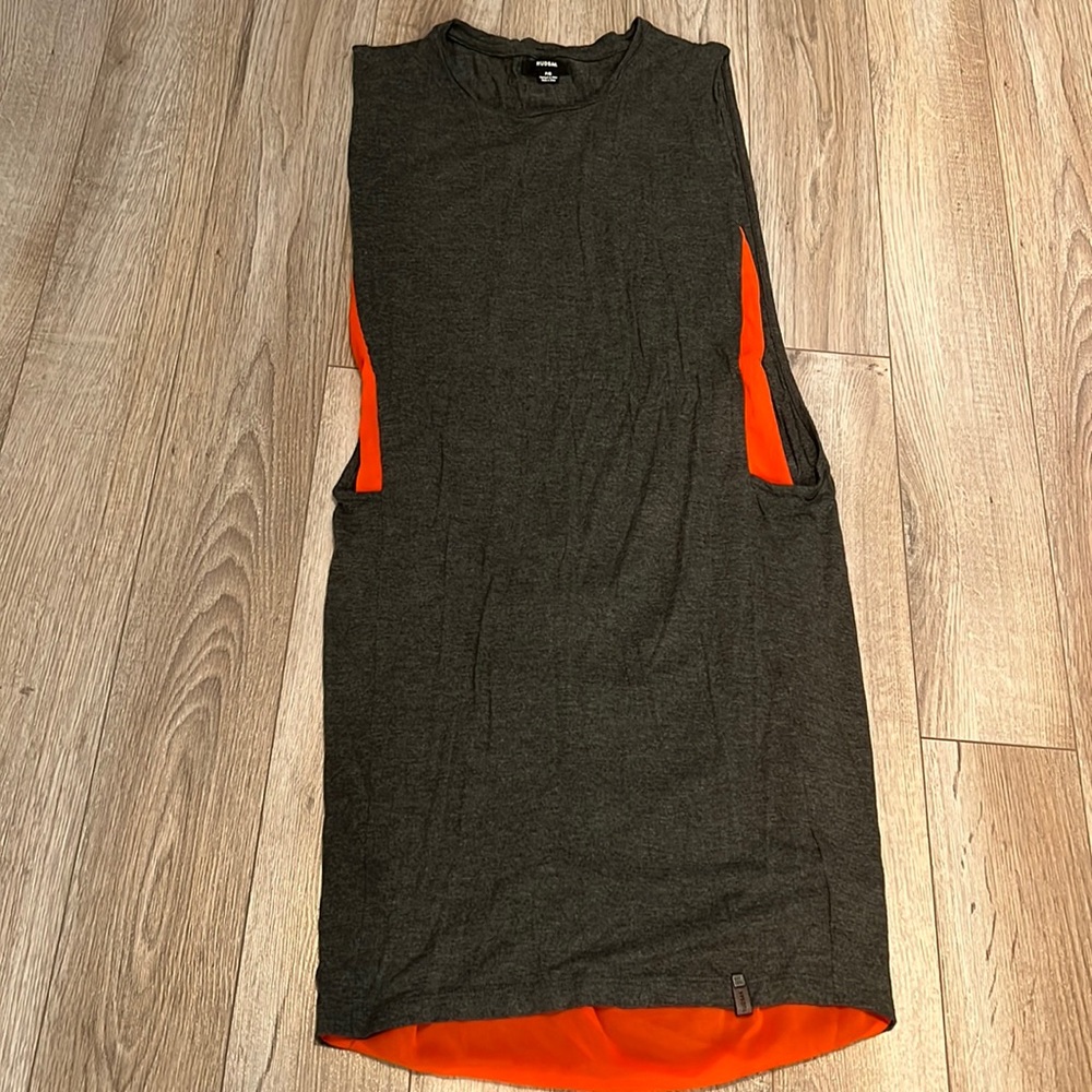 RUDSAK Charcoal Gray Dress with Orange Accents